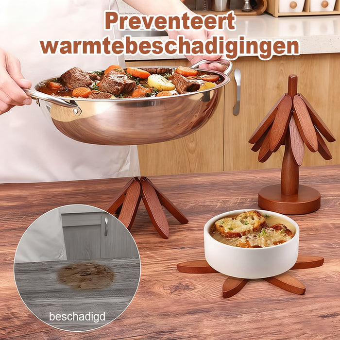 Hoogwaardige hittebestendige onderzetter van natuurlijk hout voor hete gerechten