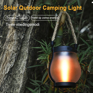 Buitenlamp van henneptouw op zonne-energie