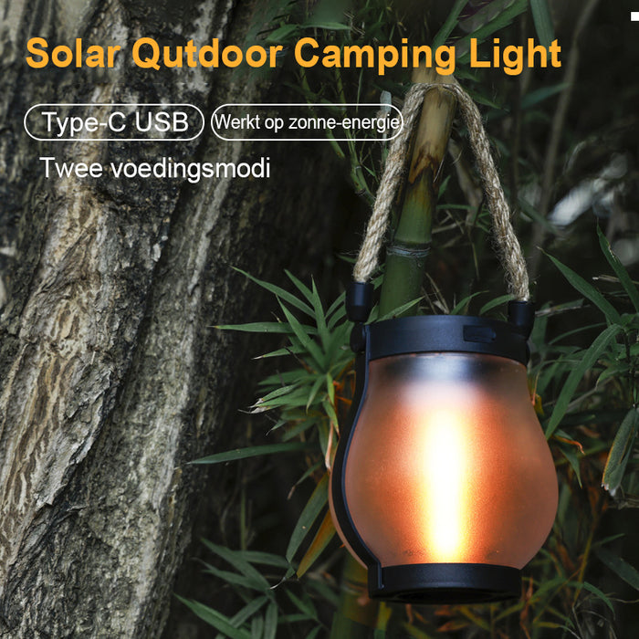 Buitenlamp van henneptouw op zonne-energie